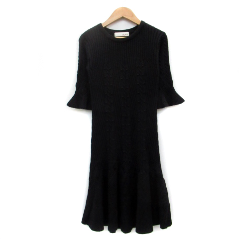 中古 リリーブラウン ワンピース ニット リブ 五分袖 ひざ丈 ラウンドネック 無地 薄手 F ブラック 黒 レディースの通販はau Pay マーケット ブランド古着のベクトル