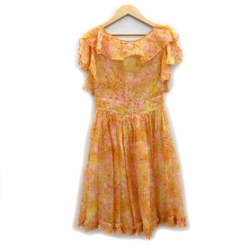 中古 ジルスチュアート ワンピース 半袖 ひざ丈 Vネック 薄手 フリル シルク 0 マルチカラー オレンジ レディースの通販はau Pay マーケット ブランド古着のベクトル