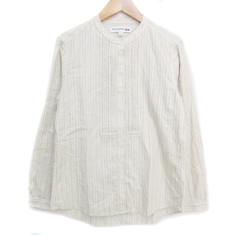 中古】ユニクロ UNIQLO シャツ ブラウス 長袖 バンドカラー ストライプ