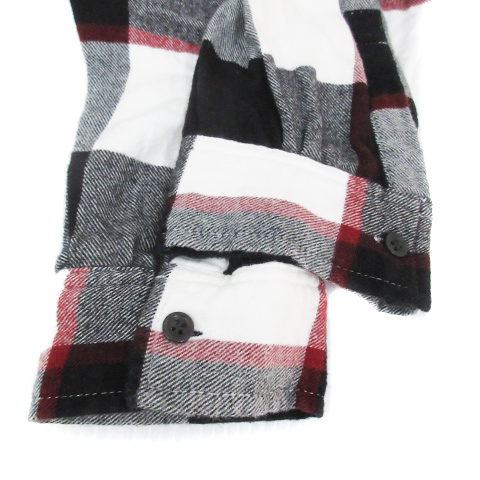 ⑥チェック柄パッチワーク/シャツマキシワンピ/バルーン袖リボン付