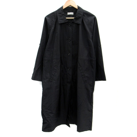 【中古】MAXIME LABEYRIE PARIS マキシムラベリー ステンカラーコート ロング丈 ナイロン F 黒 ブラック レディース