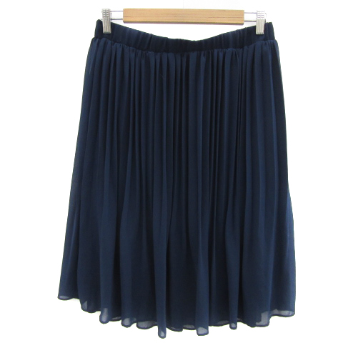 【中古】ナチュラルビューティーベーシック NATURAL BEAUTY BASIC プリーツスカート ミモレ丈 無地 M 紺 レディース