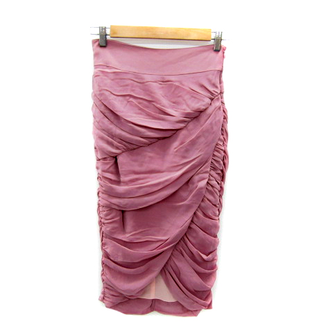【中古】未使用品 ノーベスパジオ NOVESPAZIO タイトスカート ロング丈 シャーリング 無地 38 M ピンク レディース
