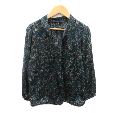 【中古】コムサデモード COMME CA DU MODE ブラウス カットソー 七分袖 総柄 9 マルチカラー ネイビー レディース