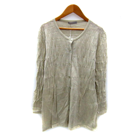 【中古】未使用品 ホメオスタイル by OSTYLE カーディガン ミドル丈 ラウンドネック 44 ベージュ /SY2 レディース