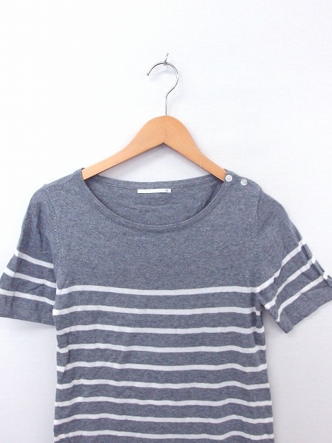 中古 ユニクロ Uniqlo ワンピース ニット ボーダー 丸首 半袖 ひざ丈 コットン 綿 M グレー 灰 Ft15 レディースの通販はau Pay マーケット ブランド古着のベクトル