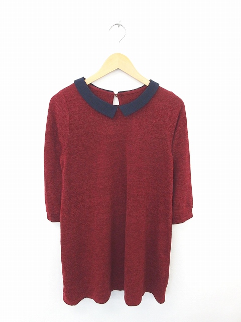中古 ジ エンポリアム The Emporium ワンピース ニット ひざ丈 ステンカラー 無地 長袖 ｍ 赤 紺 レッド ネイビーの通販はau Pay マーケット ブランド古着のベクトル