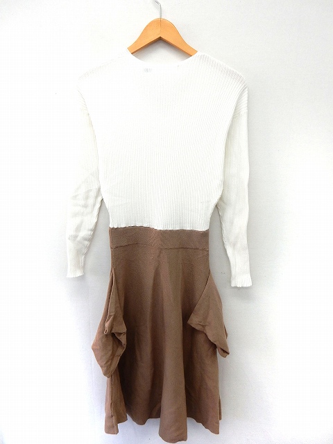 中古 ラグナムーン Lagunamoon ワンピース 膝丈 リブニット 切替 長袖 Vネック ウエストゴム S ホワイト ブラウン の通販はau Pay マーケット ブランド古着のベクトル