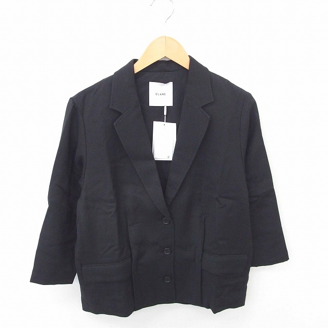 【中古】未使用品 クラネ CLANE タグ付き テーラード ジャケット アウター 総裏地 ウール混 七分袖 36 黒 ブラックの通販は 7,956円