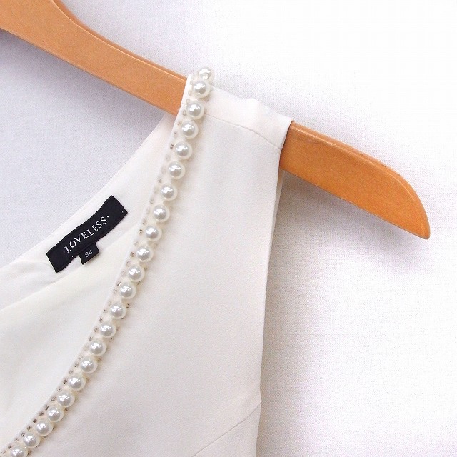 中古 ラブレス Loveless ワンピース ドレス パール装飾 リボン Vネック ノースリーブ ひざ丈 34 ホワイト 白 Ft29の通販はau Pay マーケット ブランド古着のベクトル