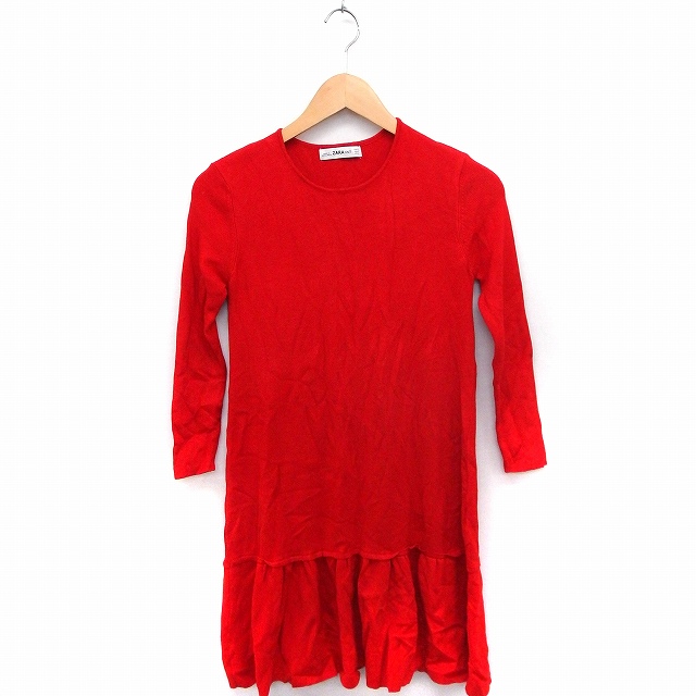 中古 ザラ Zara ワンピース ニット 丸首 長袖 ひざ丈 フリル 無地 シンプル S レッド 赤 Ft46 レディースの通販はau Pay マーケット ブランド古着のベクトル