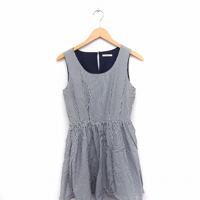 中古 シンプリシテェ Simplicite ワンピース ストライプ フレア 丸首 ノースリーブ ひざ丈 綿 グレー 灰 白 Ftの通販はau Pay マーケット ブランド古着のベクトル