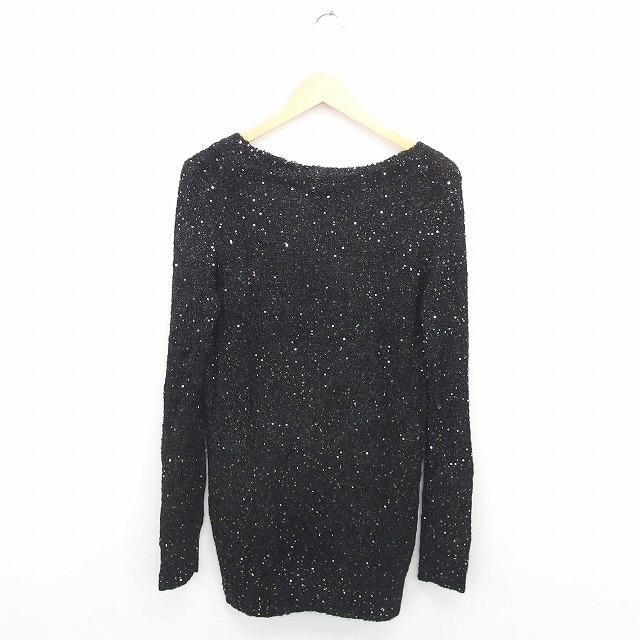 中古 マウジー Moussy ワンピース 膝下丈 プルオーバー ニット スパンコール ラメ Vネック 長袖 F 黒 ブラックの通販はau Pay マーケット ブランド古着のベクトル