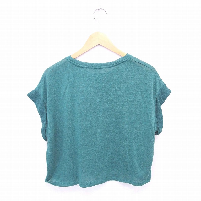 中古】ジーユー GU ニット セーター 丸首 無地 シンプル 半袖 S 緑  