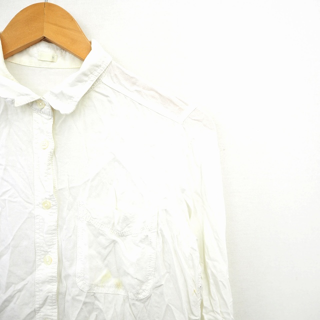 中古】ジーユー GU シャツ ブラウス 無地 シンプル 長袖 M オフ
