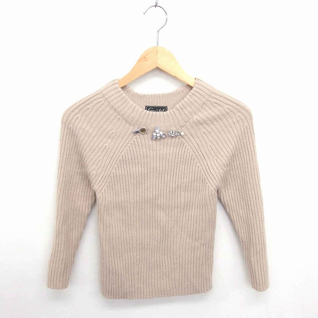 中古 スナイデル Snidel ニット セーター 丸首 ビジュー ラグランスリーブ 長袖 F ベージュ 茶 Tt34 レディースの通販はau Pay マーケット ブランド古着のベクトル