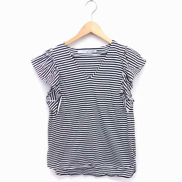 中古】ティアラ Tiara ボーダー柄 カットソー Tシャツ フレア袖 Vネック コットン 綿 ホワイト 白 ブラック 黒 /FTの通販はau PAY  マーケット ブランド古着のベクトル