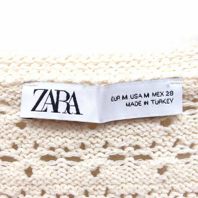 【中古】ザラ ZARA クロシェ編み カーディガン Vネック ショート丈 M アイボリー 白 /FT47 レディース｜au PAY マーケット