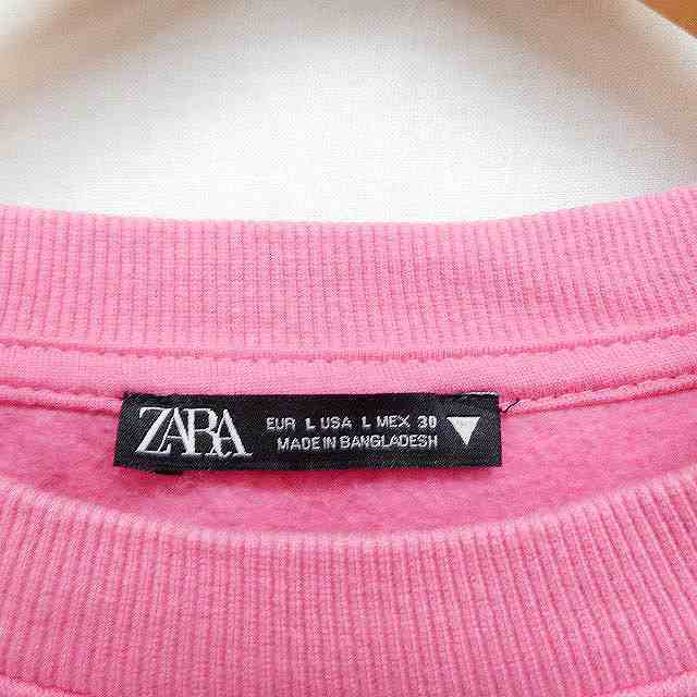 中古】ザラ ZARA クロップド丈トレーナー スウェット 無地 裏起毛 L