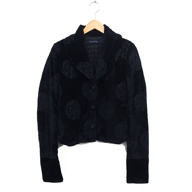 【中古】ヴァレンティノ ヴァレンチノ  VALENTINO JEANS ベロア ショールカラー ジャケット 水玉 総裏地 アウター S