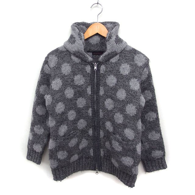 【中古】アンダーカバー UNDERCOVER ドット柄 ジップアップ ニット ジャケット アウター アルパカ混 ウール S グレー