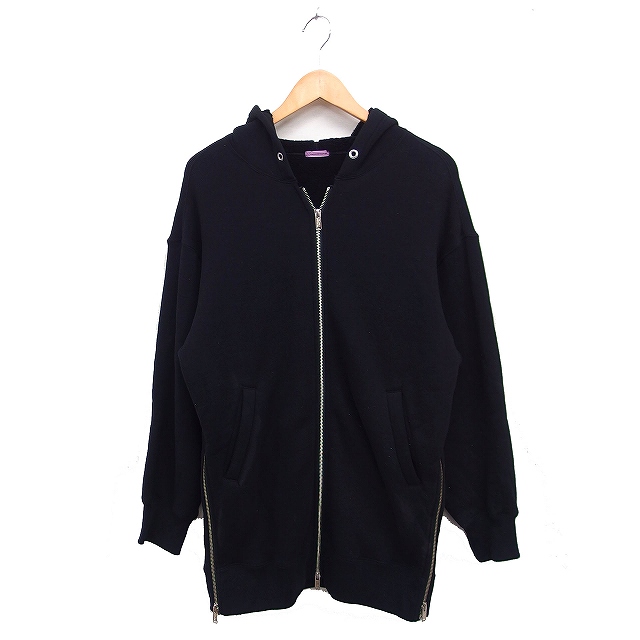 【中古】アンダーカバー UNDERCOVER Sue 裏起毛 ロングパーカー フーディー サイドジップ 素材切替 アウター ブラック