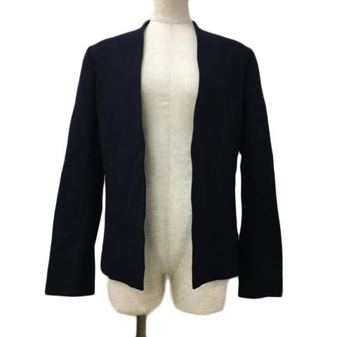 【中古】セオリーリュクス ジャケット ノーカラー 前開き 無地 肩パッド ウール 長袖 038 紺 ネイビー レディース