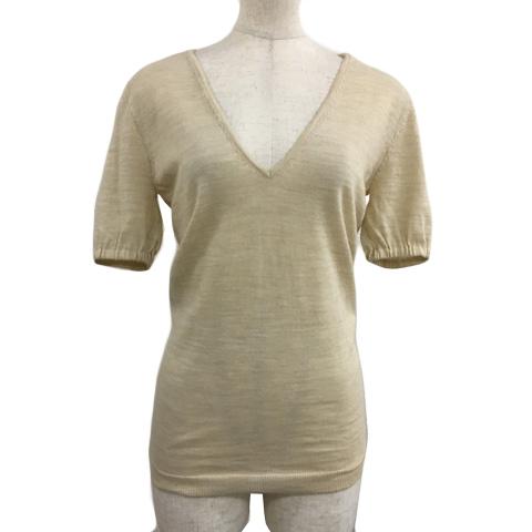 【中古】未使用品 セオリー Theory セーター ニット プルオーバー Vネック 無地 ウール 半袖 2 ベージュ レディースの通販は 5,800円