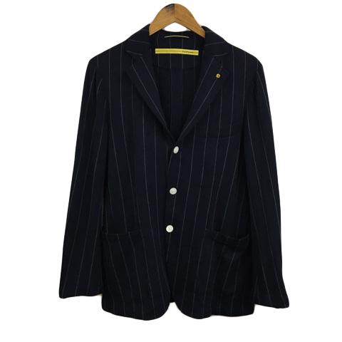 【中古】ディーバイディーショウケイ ジャケット ニット テーラード シングル ウール ストライプ 長袖 46 紺 グレー