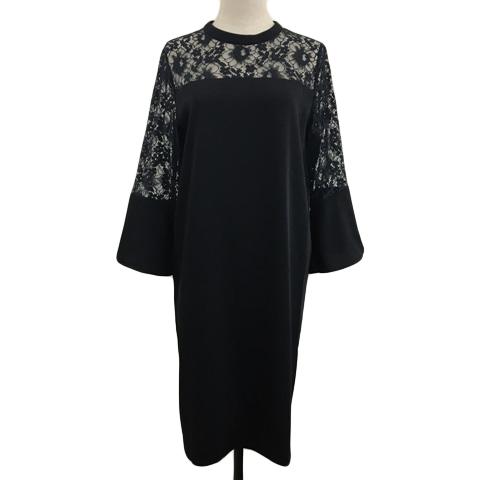 【中古】未使用品 アダムエロペ フォーマル ワンピース ドレス Iライン ひざ丈 レース フレアスリーブ 長袖 38 黒