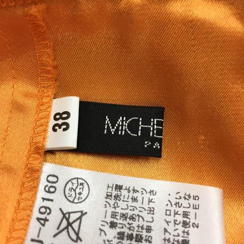 【中古】ミッシェルクラン MICHEL KLEIN スカート プリーツ 膝丈 シフォン 無地 38 オレンジ レディース プリーツスカート