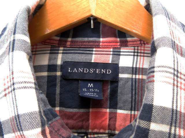 中古】ランズエンド LANDS' END シャツ チェック 長袖 コットン M