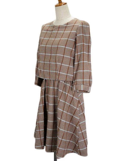 中古 マジェスティックレゴン Majestic Legon ワンピース チェック フレア ダーツ 七分袖 M 茶 レディースの通販はau Pay マーケット ブランド古着のベクトル