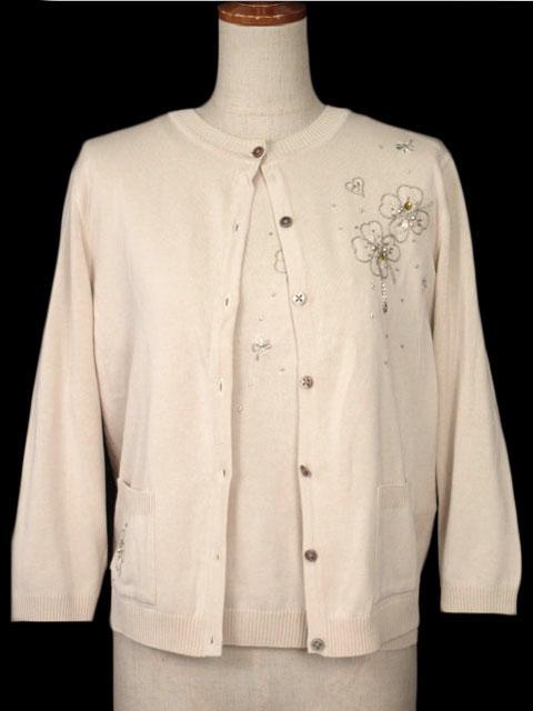 中古 レリアン Leilian アンサンブル ニット カーディガン ビーズ 刺繍 コットン 9 ピンクベージュ レディースの通販はau Pay マーケット ブランド古着のベクトル