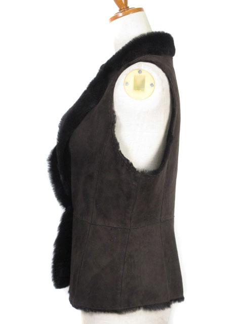 【中古】ロシャス ROCHAS ジャケット ベスト スエード レザー ムートン 羊革 ファー 9 茶 ブラウン レディース_1