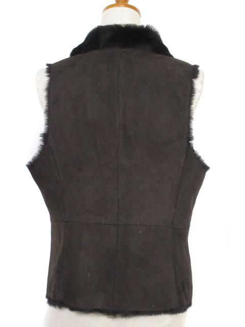 【中古】ロシャス ROCHAS ジャケット ベスト スエード レザー ムートン 羊革 ファー 9 茶 ブラウン レディース_2