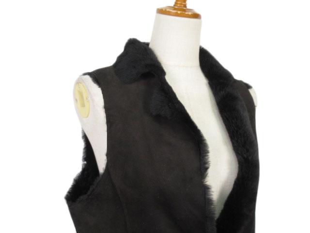 【中古】ロシャス ROCHAS ジャケット ベスト スエード レザー ムートン 羊革 ファー 9 茶 ブラウン レディース_3
