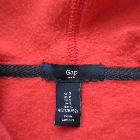 中古】ギャップ GAP パーカー ジップアップ スウェット 裏起毛 S 赤