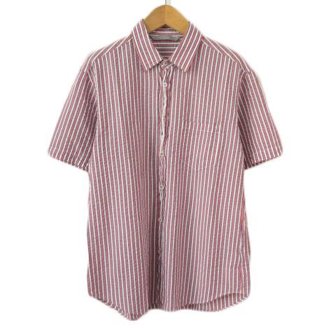 新品▼ インターメッツォ STUDIO by INTERMEZZO▼ SOPHISTA 半袖 マルチストライプシャツ(M)RED 定価2万 新品▽ インターメッツォ STUDIO by INTERMEZZO▽ 春物 シルク