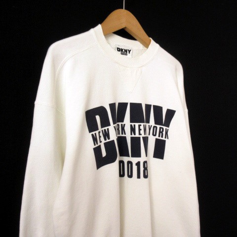 【中古】ダナキャランニューヨーク DKNY JEANS 90s USA製 トレーナー クルーネック ロゴ スウェット ONE 白 メンズ｜au PAY  マーケット