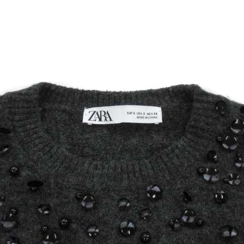 中古】ザラ ZARA セーター ニット スパンコール ビーズ S チャコール