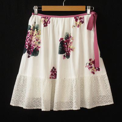 【中古】ロイスクレヨン Lois CRAYON スカート フレア 花柄 レース リボン M 白 ホワイト レディースの通販は 5,221円