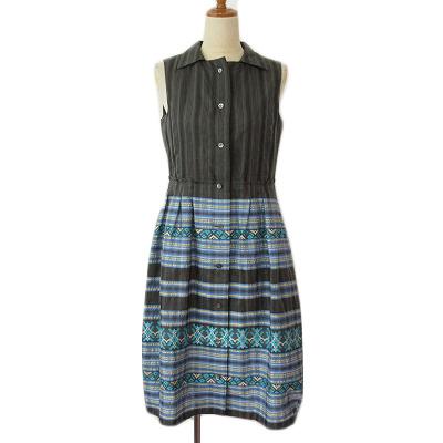 【中古】アルチザン ARTISAN ワンピース ストライプ ボーダー 総柄 ノースリーブ シルク 9 グレー レディースの通販は