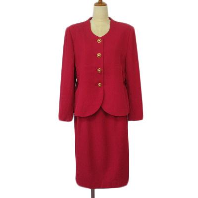 【中古】レリアン Leilian スーツ ノーカラージャケット スカート ウール 13+ 赤 レッド レディース