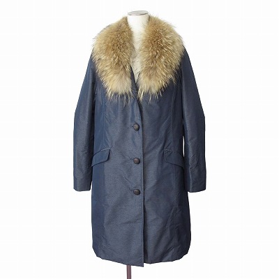 【中古】クリスチャンオジャール CHRISTIAN AUJARD コート 中綿 ロング ラクーンファー 11 紺 レディース