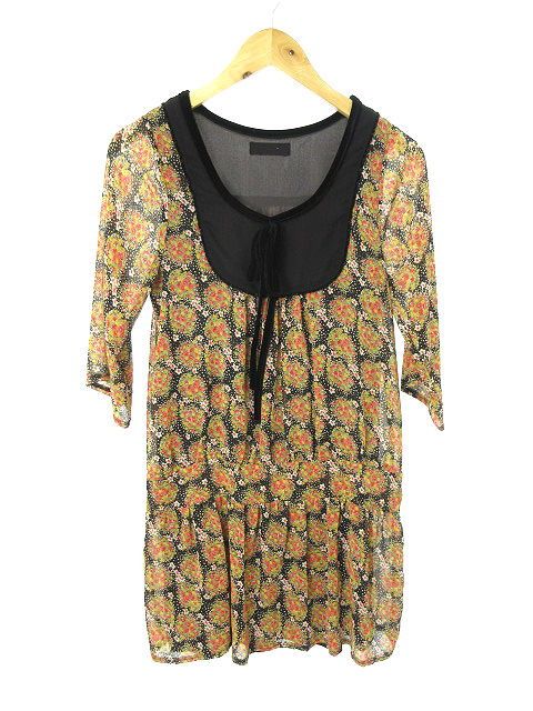 中古 ジーナシス Jeanasis ワンピース ひざ丈 五分袖 シフォン 花柄 リボン 黒 黄色 イエロー Jn364 レディースの通販はau Pay マーケット ブランド古着のベクトル