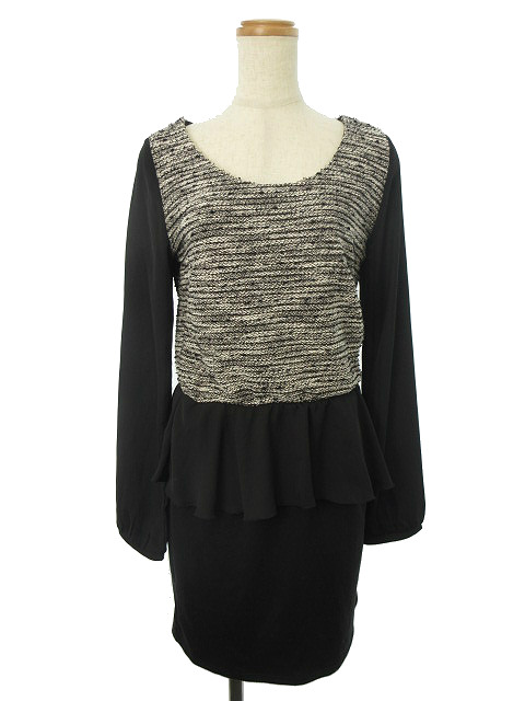 中古 リエンダ Rienda ワンピース ひざ丈 クルーネック 長袖 切替 ツイード M 黒 ブラック M2o29 レディースの通販はau Pay マーケット ブランド古着のベクトル