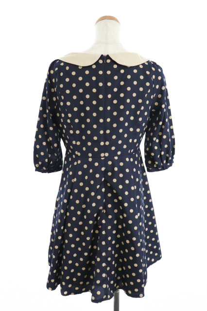 中古 ダズリン Dazzlin ワンピース ミニ フレア ラウンドカラー ドット パフスリーブ 五分袖 S 紺 ベージュ レディースの通販はau Wowma ブランド古着のベクトル