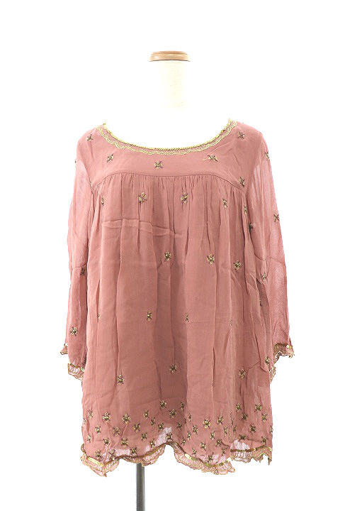 中古 アナザーエディション アローズ ワンピース フレア ひざ丈 ビジュー スパンコール 刺繍 七分袖 ピンク レディースの通販はau Wowma ブランド古着のベクトル