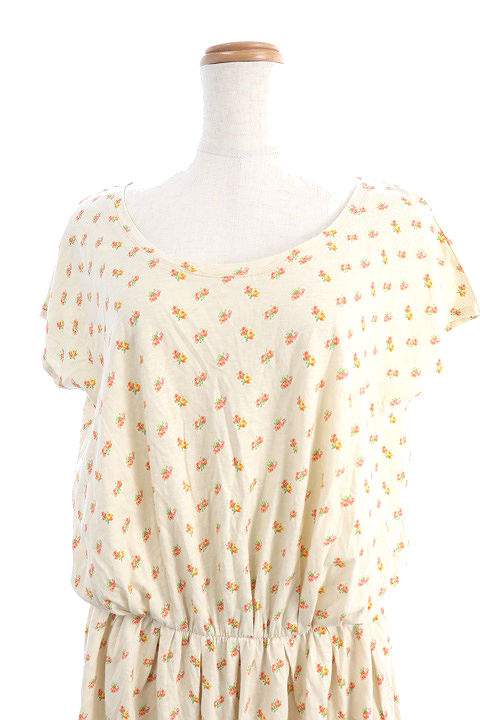 中古 ポール ジョー シスター ワンピース ギャザー ミモレ ロング クルーネック 花柄 半袖 38 ベージュ レディースの通販はau Pay マーケット ブランド古着のベクトル